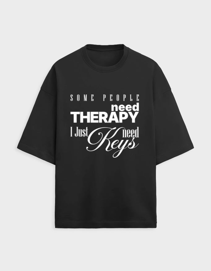 Black t-shirt with white text on a white background, Therapy oversized terry tee front print, midnight black, WHIPDRIP
